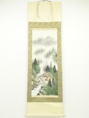 香峰筆　彩色山水　肉筆絹本掛軸